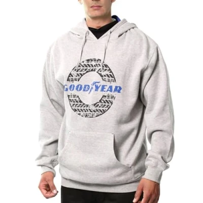 Image of Goodyear Workwear Mens Hooded Pullover Thermal Graphic Print Work Hoodie with Kangaroo Pockets, Grey Marl, 2XL