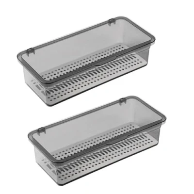 Image of Qarmijaer Flatware Tray with Lid,Utensil Storage Lid Plastic Cutlery Tray,Cutlery Drawer Organizer Utensil ContainerB
