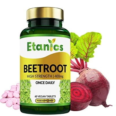 Image of Etanics Beetroot Tablets High Strength 400mg Vegan Supplement Blood Pressure &amp; Digestion Support Nitric Oxide Superfood Booster Suitable for Vegetarians and Vegans Made in The UK