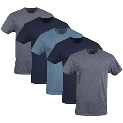 Image of Gildan Men&#039;s Crew T Shirts, Multipack, Style G1100 Underwear, Navy/Heather Navy/Indigo Blue (5 Pack), S (Pack of 5)