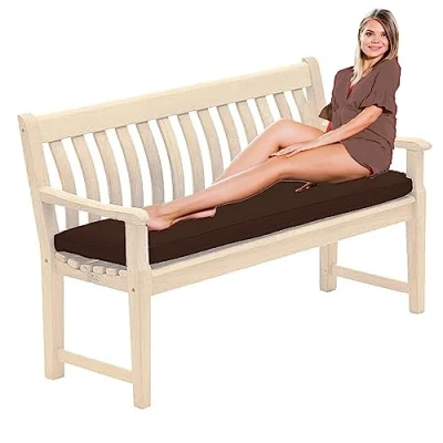 Image of Bench Cushion Pad Outdoor Indoor Garden Kitchen Furniture Seat Foam Non Slip Waterproof Cover Patio Rattan Sofa Swing Hammock Rectangle Cushions (4 Seater 170x52x6cm, Brown)