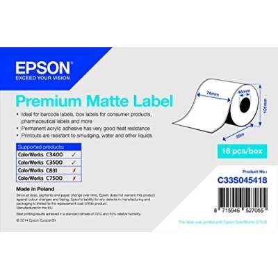 Image of Epson Label Printer, TM C3400, 76 mm, Matt, Paper, Roll, 35m, Maker