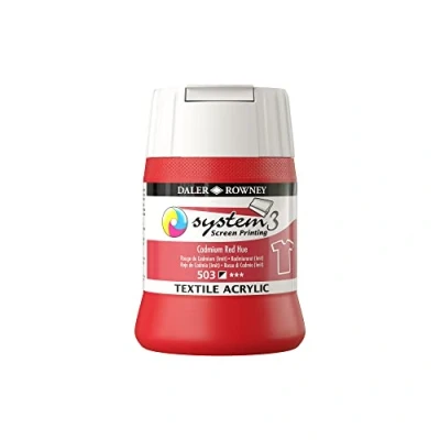 Image of Daler Rowney System3 Textile Acrylic Screen Printing Ink, Plastic Pot, 8.45oz 250 ml, Cadmium Red Hue