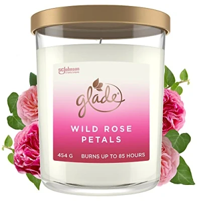 Image of Glade Extra Large Scented Candle, Home Décor Jar Candle Infused with Essential Oils, 85 Hour Burn Time, Wild Rose Petals, 454g