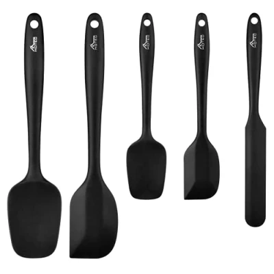 Image of Hotec Food Grade Silicone Spatulas Spoons Set Kitchen Utensils for Baking, Cooking, and Mixing High Heat Resistant Rubber Spatula, Non Stick Dishwasher Safe BPA Free Black