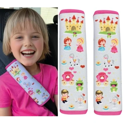 Image of HECKBO 2X Kids Car Seat Belt Pads Protectors Princess for and Babies Ideal Any Booster Bicycle