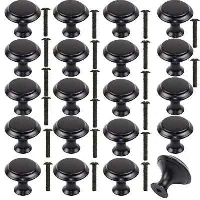 Image of 20Pcs 30mm Black Cupboard Knobs Door Kitchen Handles Mushroom Drawer Cabinet Round Pull with 20 Screws for Furniture Wardrobes Bathroom Bedroom