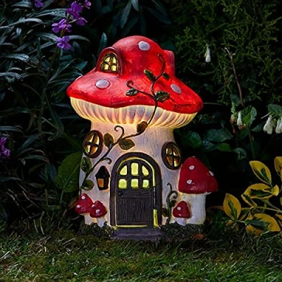 Image of Garden Mile Solar lit Fairy House, Pretty LED Lighting, Powered Fairies homes for Indoor or Outdoor, Magical Garden, Patio Deck Illumination (Mushroom)