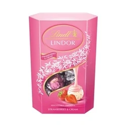 Image of Lindt LINDOR Strawberries &amp; Cream Chocolate Truffles Box approx. 16 Balls, 200g The Perfect Gift Balls With a Smooth Melting Filling