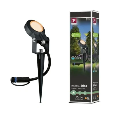 Image of Paulmann 94728 Plug &amp; Shine LED outdoor luminaire garden spotlight Sting individual spot insect friendly IP67 2200K 6.3W anthracite round dimmable gold light aluminium