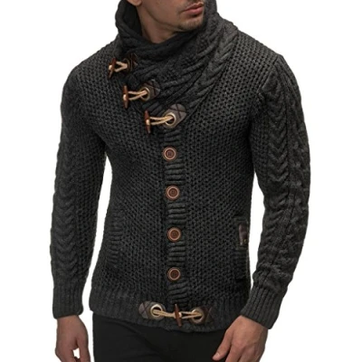 Image of Leif Nelson Men Cardigan Jacket Shawl Collar LN 4195 Anthracite Large