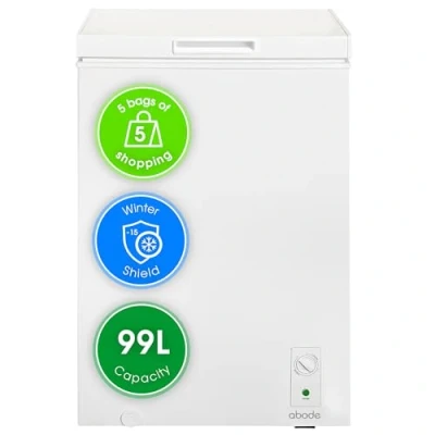 Image of Abode Freestanding White Chest Freezer 99L with Removable Wire Basket &amp; Counter Balance Lid, Adjustable Thermostat, 4 Star Freezer, Suitable for Garages Outbuildings A99CF0E1W