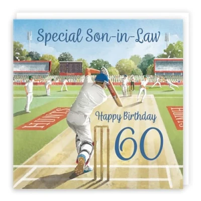 Image of Hunts England 60th Son in Law Cricket Birthday Card Milo&#039;s Gallery Age 60 Sport Fun For Year Old Fan Sixty