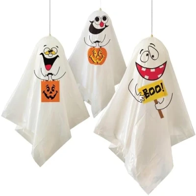 Image of Unique Party 88048 Ghost Halloween Hanging Decorations, Pack of 3, Assorted Designs, 35&quot;