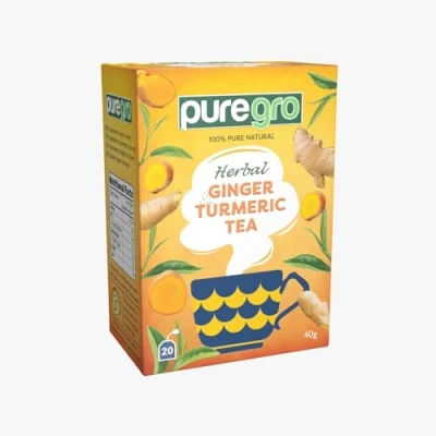 Image of Puregro Ginger &amp; Turmeric Tea 40g (20 BAGS) 100% Pure Natural Herbal CAFFEINE FREE.