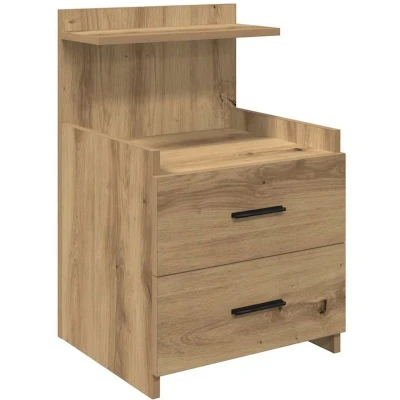 Image of vidaXL bedside cabinet/nightstand engineered wood, artisan oak, bedroom storage solution with 2 drawers and shelf, 40x36.5x62 cm