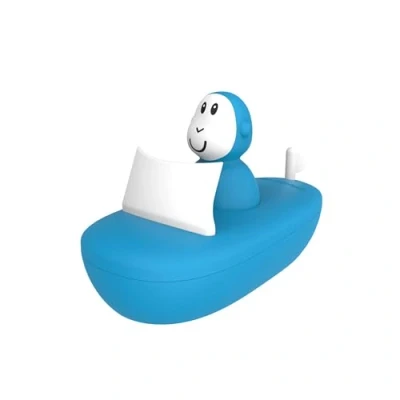 Image of Matchstick Monkey, Bathtime Boat Set, Antimicrobial Baby Bath Toy, Easy To Grip, Sensory Learning Set (1 Wobbler + 1 Boat), 12 Months Old+, Blue