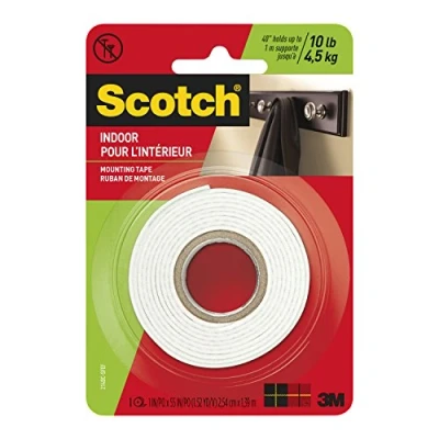 Image of 3M Indoor Scotch Mount Double Sided Mounting Tape &amp; Squares: 1 in x 55 in. (White)