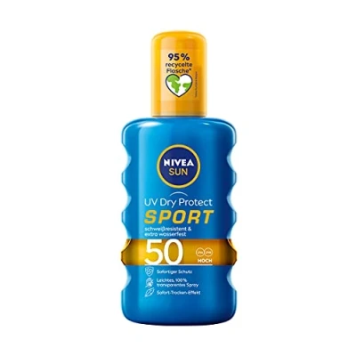 Image of Nivea Sun UV Dry Protect Sport Transparent Protection Spray SPF 50, Sweat Resistant &amp; Extra Waterproof, 1 x 200 ml