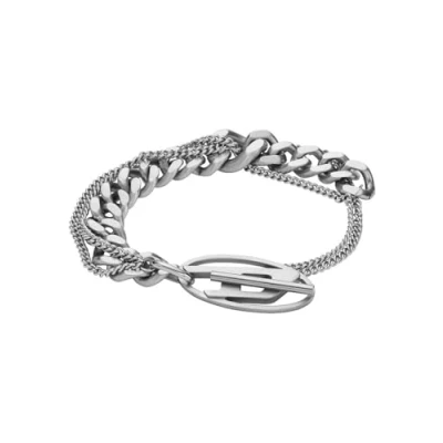 Image of Diesel OVAL LOGO Bracelet silvercoloured, Men&#039;s, Size: One Size, Silver coloured