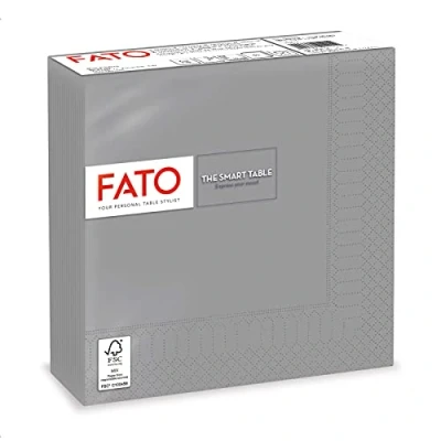 Image of FATO Disposable Paper Napkins, Ideal for Informal Lunches and Buffets, Pack of 50 Size 33 x 33, Folded in 4 2 Layers, Grey, 100% Pure Cellulose Paper, FSC Certified