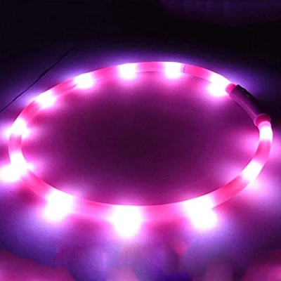 Image of Gemini_mall® LED Pet Dog Collar, USB Rechargeable Safety Collar Waterproof Light up Flashing (Pink)