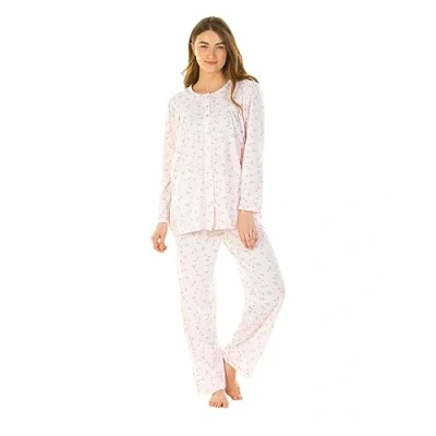 Image of Undercover Ladies &#039;Flower Leaf&#039; Cuddleknit Long Button Pyjamas 57495 Pink S M