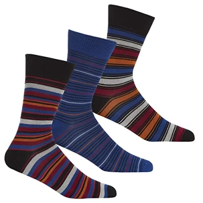 Image of 3 Pairs Mens Striped Bamboo Fabric Socks Anti Bacterial Mid Calf Size 6 11 Red