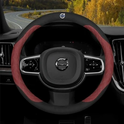 Image of Car Steering Wheel Cover for Volvo XC40 XC60 XC90 S90 S60 V40 V60 S80L Leather Protector Non Slip Covers Accessories,Red