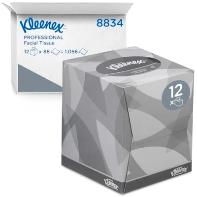 Image of Kleenex facial tissue Box 8834 soft, strong and absorbent 12 x 88 (1056 tissues) white, 2 ply, fragrance free