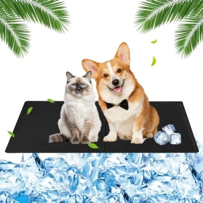 Image of Dog Cooling Mat, 40 x 50 cm, Mat for Dogs, with Non Toxic Gel, Coolant Small, Blanket Self Cats (Black)