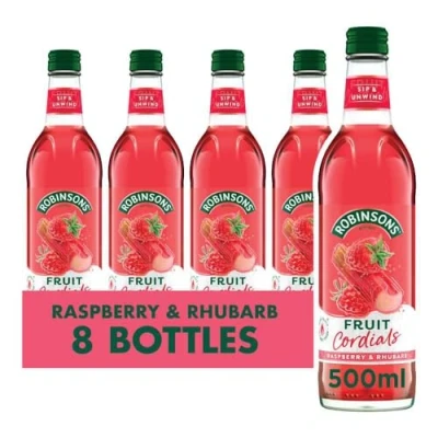 Image of Robinsons Fruit Cordial, Raspberry, Rhubarb and Orange Blossom, 8 x 500 ml