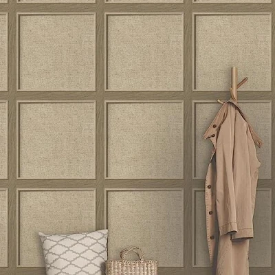 Image of SOPHIE LAURENCE Walnut Oak Panelled Wallpaper 3D Smooth Weave Wood Grain Effect Stylish, Washable, Strippable Paste The Paper Feature (Brown, Sample)