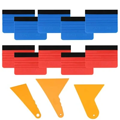 Image of 13 Pieces Felt Edge Squeegee Car Wrapping Tool Kits,10 Pcs Applicator with Straight Scraper,Round scraper and Triangle Scraper,Car Vinyl Window Wrap Tint