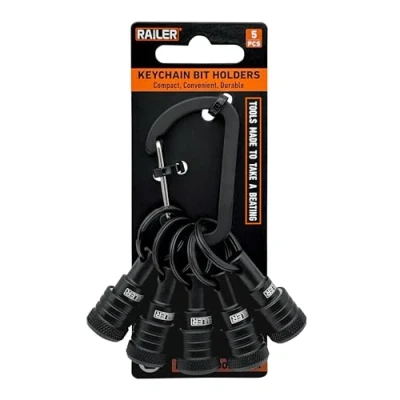 Image of Railer Bit Holder Keychain 5pc 1/4 inch Hex Shank Holders Quick Release for Nut Driver, Screwdriver &amp; Drill Bits w/Key Chain Carabiner