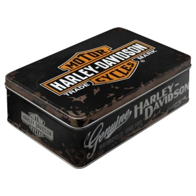 Image of Nostalgic Art Retro Flat Storage Tin with Lid Harley Davidson 2.5L
