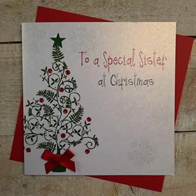 Image of White Cotton Cards To A Special Sister Handmade Christmas Card (Tree Code fp29)