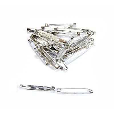 Image of Platinum Brooch Bar Pins Backs for Jewellery Making Findings (Platinum 40mm x 6mm Hook (3 Hole), Pack of 50)