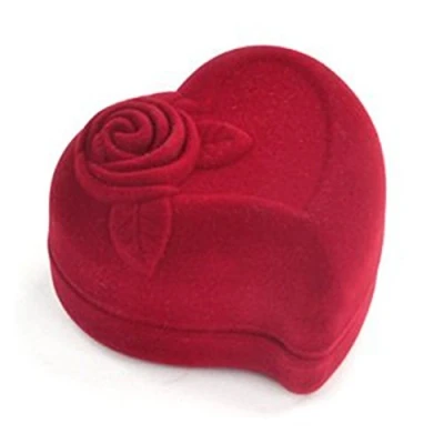 Image of TRIXES Ring Box Jewellery Gift for Wedding, Engagement, Proposal Luxury Red Velvet Love Heart Shaped Presentation Case
