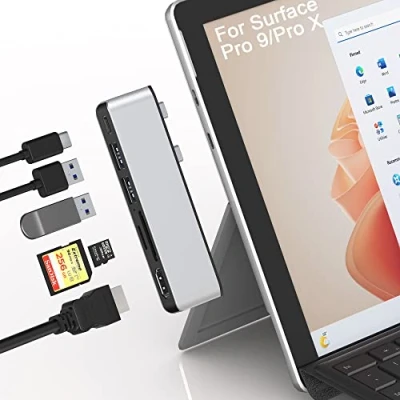 Image of Surface Pro 9 Hub Docking Station with 4K HDMI, USB C Thunerbolt 4(Video+Data+100W Charge), 2x USB3.0, SD+TF Card Slot, Triple Display(Surface Pro9+HDMI+USB C) for Microsoft 9/Pro X