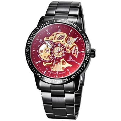 Image of Alienwork Automatic Watch Men Women Black Stainless Steel Metal Strap Skeleton