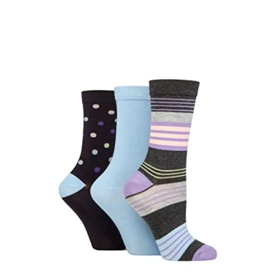 Image of Women&#039;s 3 Pair SOCKSHOP Wildfeet Patterned Bamboo Socks Multi Stripe Charcoal 4 8 Ladies