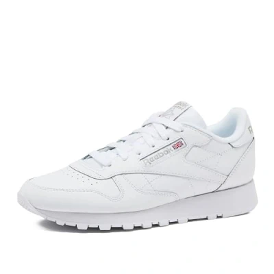 Image of Reebok Classic Leather Unisex Trainers, Size: 11.5, White and textile