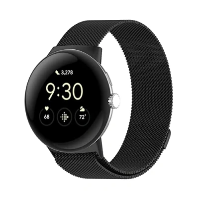 Image of PaceBid Strap for Google Pixel Watch 3 41mm/Google 2/Pixel Watch, Metal Woven Stainless Steel Magnetic Replacement Bracelet Band 1 Black