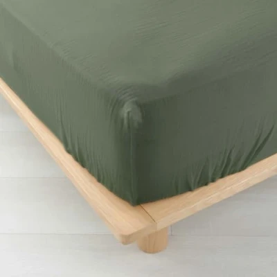 Image of douceur d&#039;intérieur, Fitted Sheet (160 x 200 cm) Angelia Khaki, Cotton Gauze