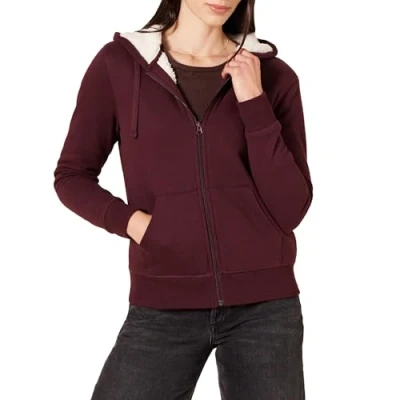 Image of Amazon Essentials Women&#039;s Sherpa Lined Fleece Full Zip Hooded Jacket (Available in Plus Sizes), Burgundy, XS