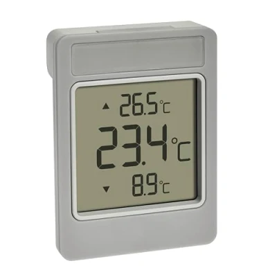 Image of TFA Dostmann WINDOO 30.1067.15 Digital Window Thermometer, Measure Outdoor Temperature, Easy Assembly, Weatherproof, Highest and Lowest Values, with Self Adhesive Film, No Drilling, Grey/White