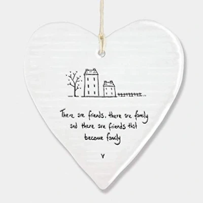 Image of East of India Wobbly White Porcelain Heart Friends Become Family 10x9cm