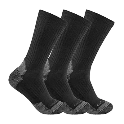 Image of Carhartt Men&#039;s Midweight Cotton Blend Quarter Sock 3 Pack, Black, Large