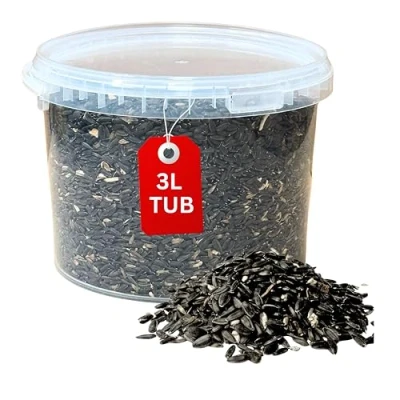 Image of Beewarm Premium Wild Bird Food 3L Tub Black Sunflower Seeds for Garden Birds High Energy, No Mess Feed (3L Tub, Seeds)